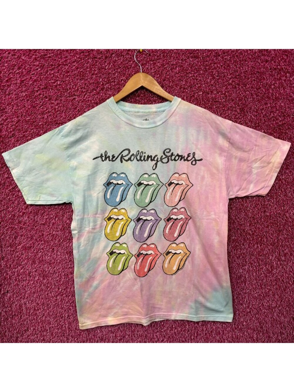 The Rolling Stones Hot Lips Pop Art Rock Pastel Tie Dye L